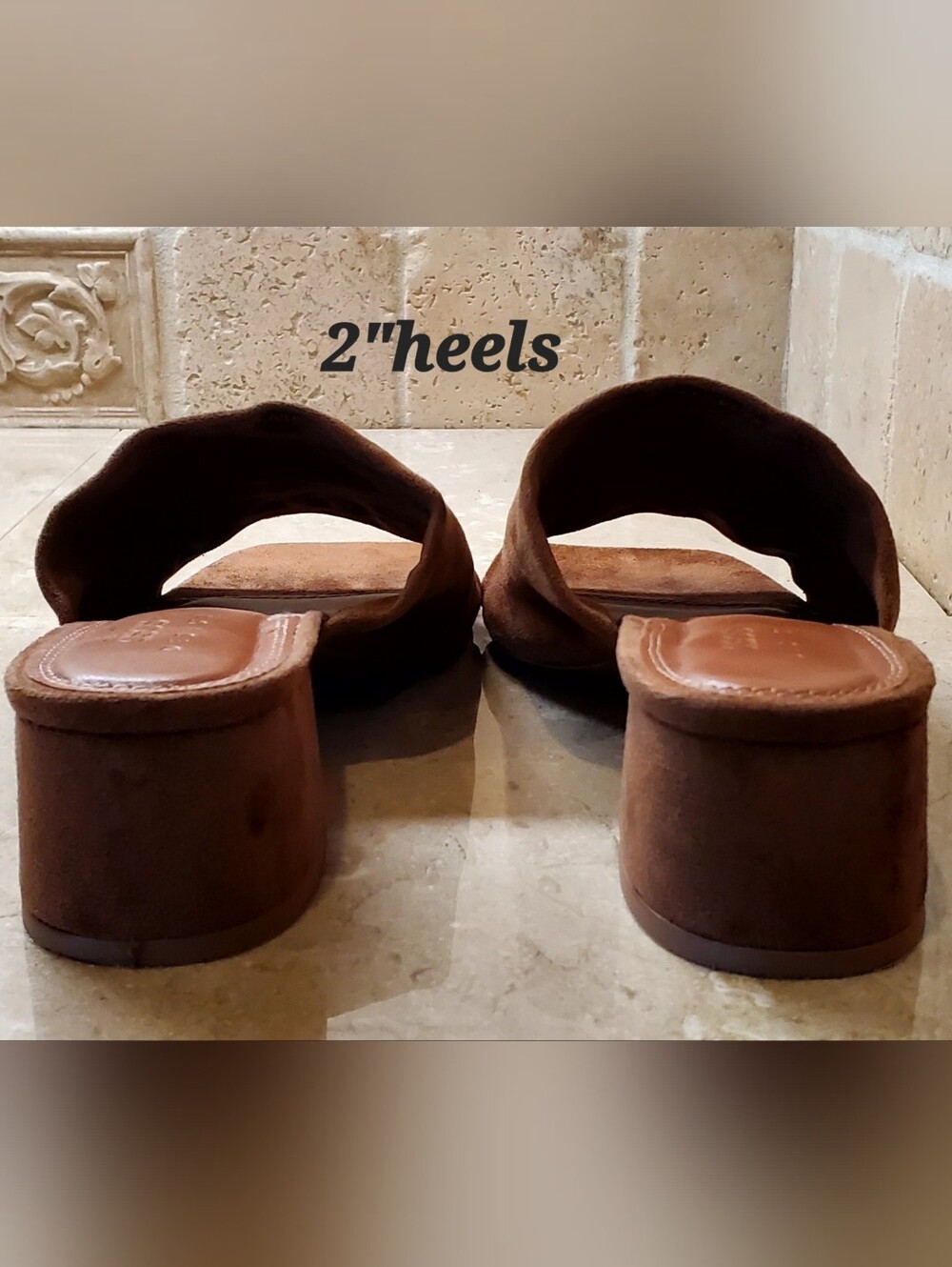 ASOS Design Nyla Heeled Mule Square Toe Sz8 Brown  Vegan Suede Slide Pump Sandal - Picture 6 of 10